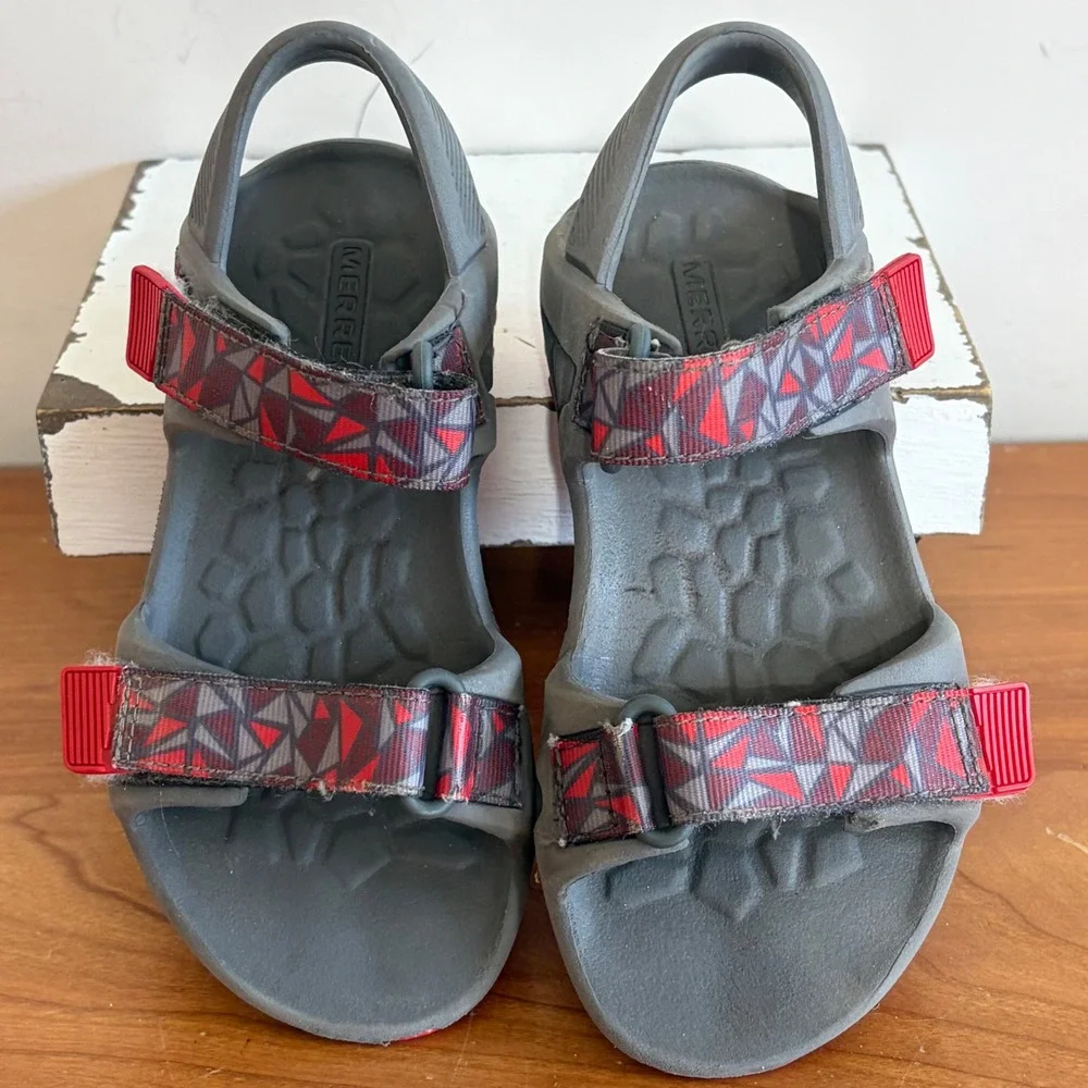 Merrell Hydro Drift Boys Sandals Grey Red Athletic Water Shoes Size 10 MC57951